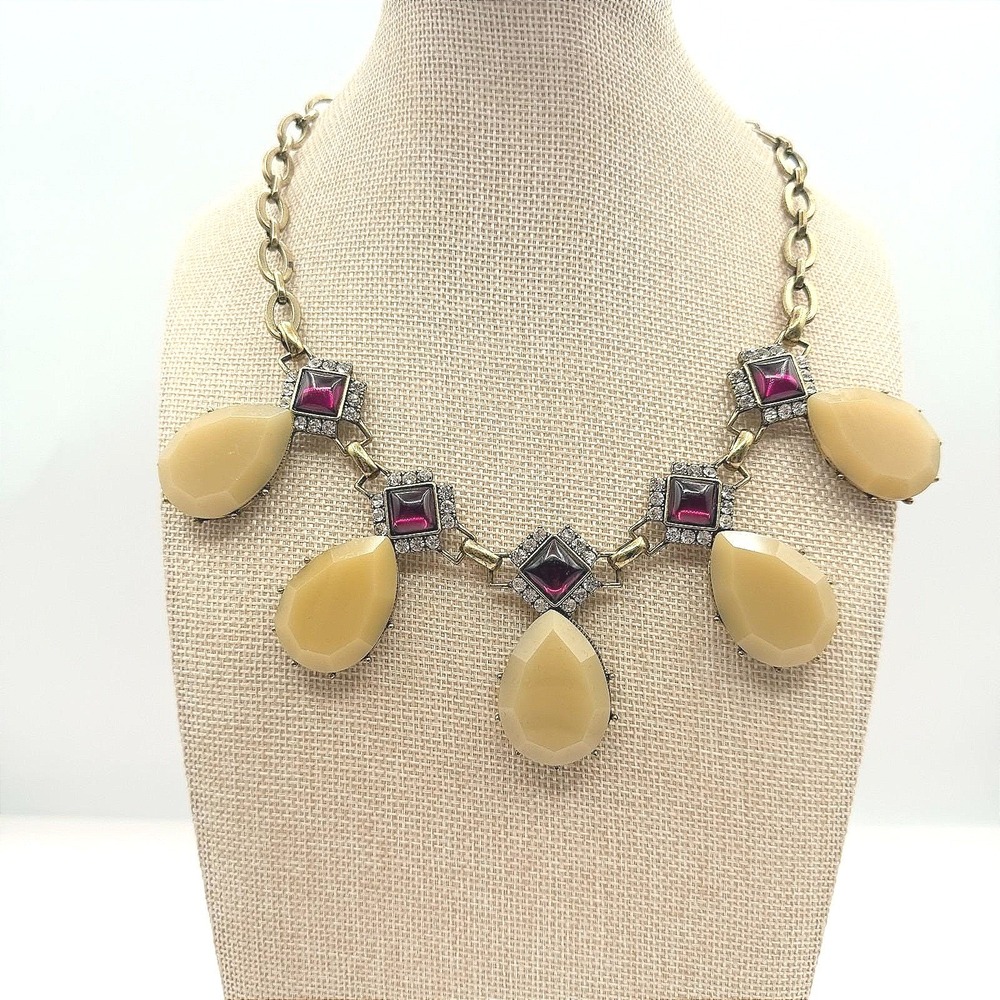 Vintage 80s Style Chunky Collar Necklace Rhinestone Halo Embellishments Jewelry